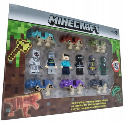 Figūriņas konstruktoriem Minecraft ar dinozauriem, 12 gab.