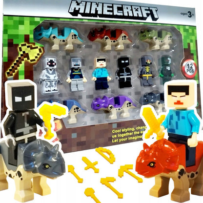 Figūriņas konstruktoriem Minecraft ar dinozauriem, 12 gab.